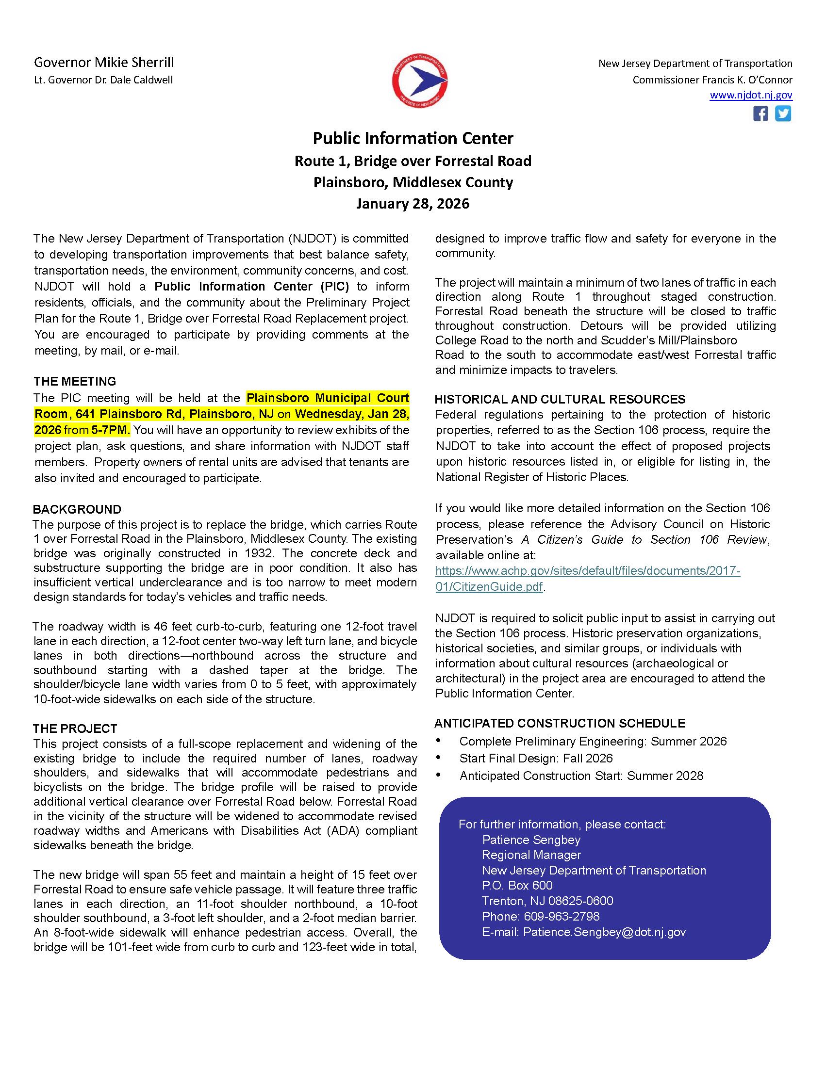 Flyer for 1.28.26 PIC - Rt 1 Over Forrestal Road