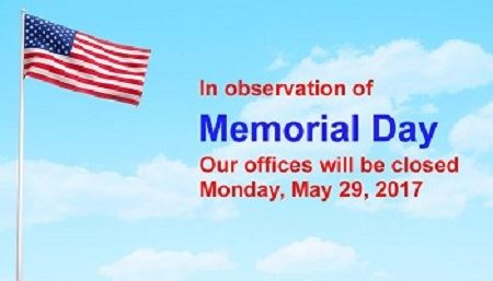 Memorial Day Closing