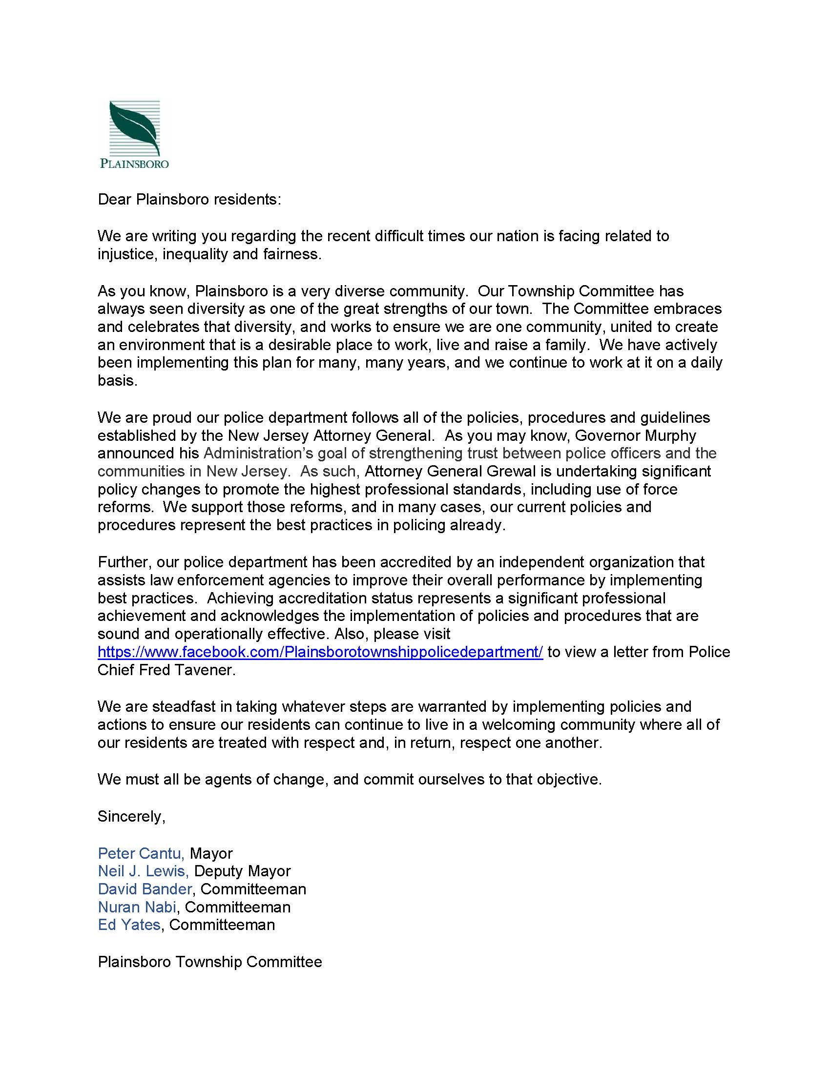 Open Letter to Residents